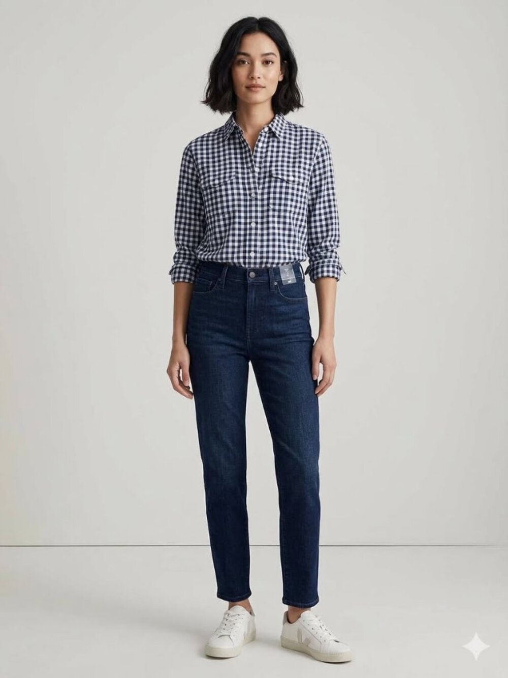Madewell navy & white long sleeve button down top, size XS